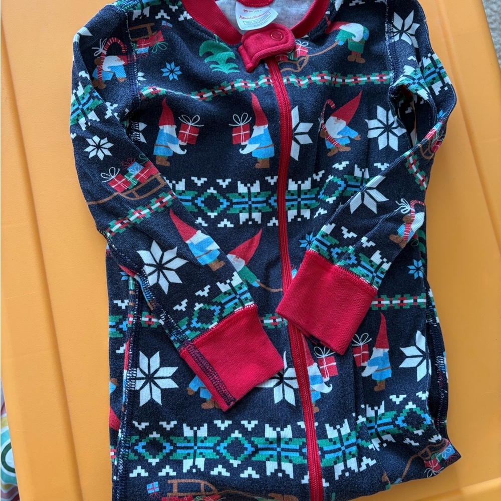 Kids Festive Gnome Print Pajamas - Red & Blue